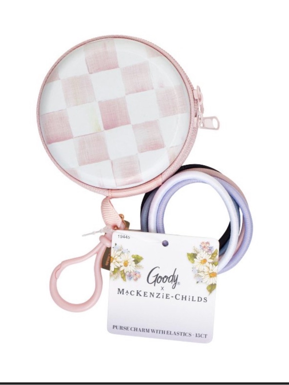 Goody x MacKenzie-Childs Pink Check Purse Charm for hair ties new with tags